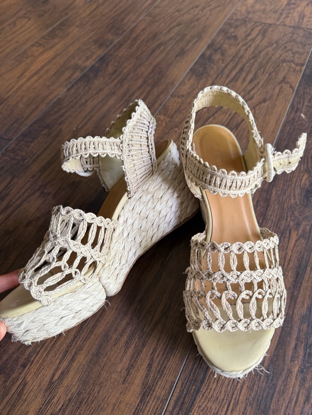 Paloma Barceló Natural Beige Macramé Espadrille Wedge Sandals